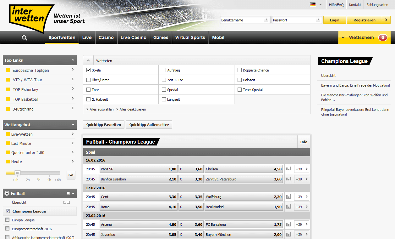 Interwetten webseite