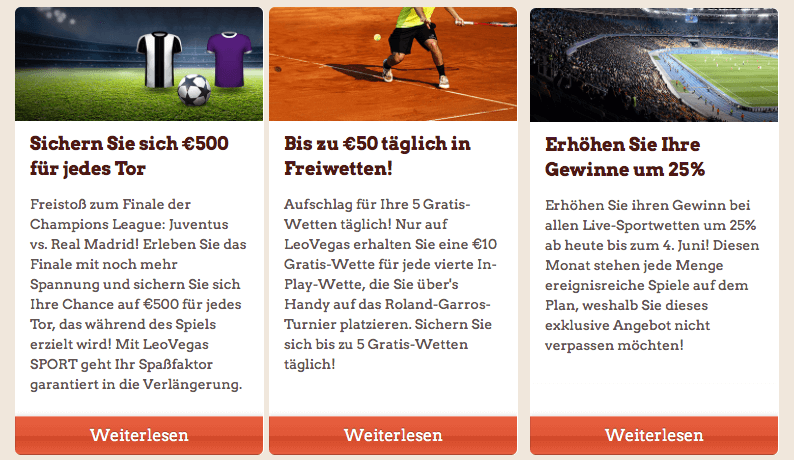 Weitere Bonusangebote bei LeoVegas Sport