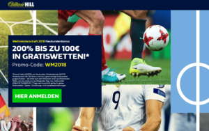 William Hill: 100 € mit Bonus Code „WM2018“