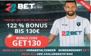 Nur bei uns und nur für kurze Zeit: 22bet Neukundenbonus bis 130 €!