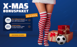 Bet3000 X-MAS Aktion: 150 € Bonus und 20% Geld zurück bei Wettverlusten