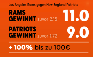888sport: Stark erhöhte Quoten für den Super Bowl 2019 (Rams vs. Patriots)