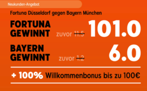 Wetten auf Düsseldorf gegen Bayern: Quoten-Boost und Bonus bei 888sport!
