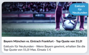 Bei BetVictor mit 51,0 Quote auf den Bayern-Sieg gegen Frankfurt wetten!