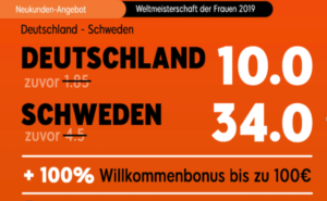 Erhöhte Quoten für Wetten auf Deutschland gegen Schweden (Frauen WM 2019)