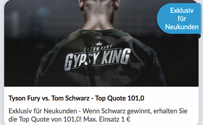 Beste Quote auf Sieg Tom Schwartz gegen Tyson Fury