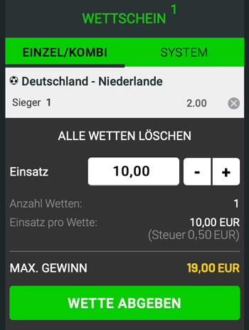 Tipster - Handhabung der Steuer