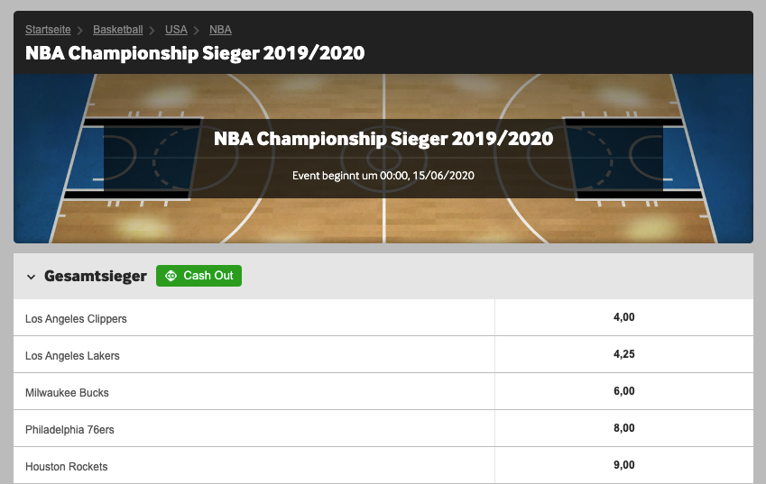 wetten auf den nba champion 2019/20