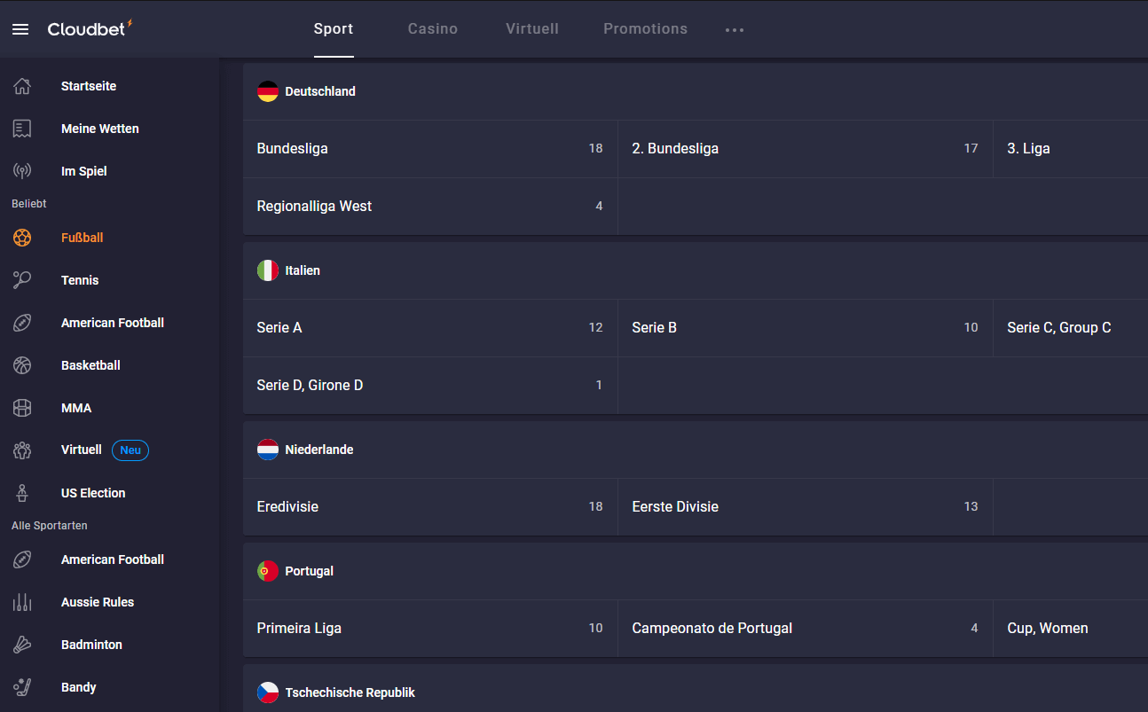 Cloudbet Wettangebot