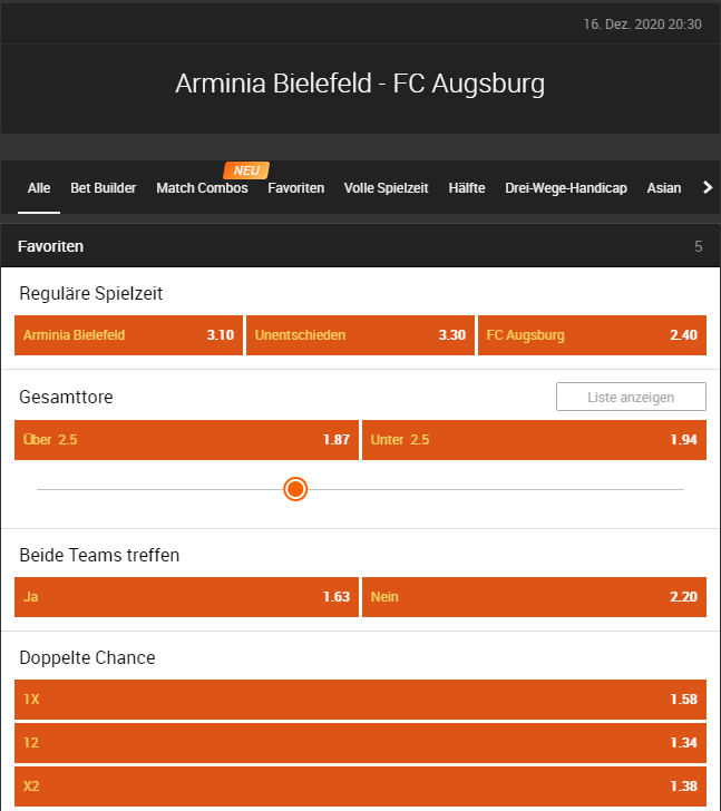 Arminia Bielefeld – FC Augsburg 16.12.2020