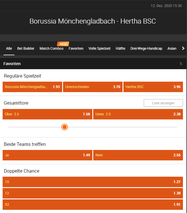 Borussia Mönchengladbach – Hertha BSC 12.12.2020