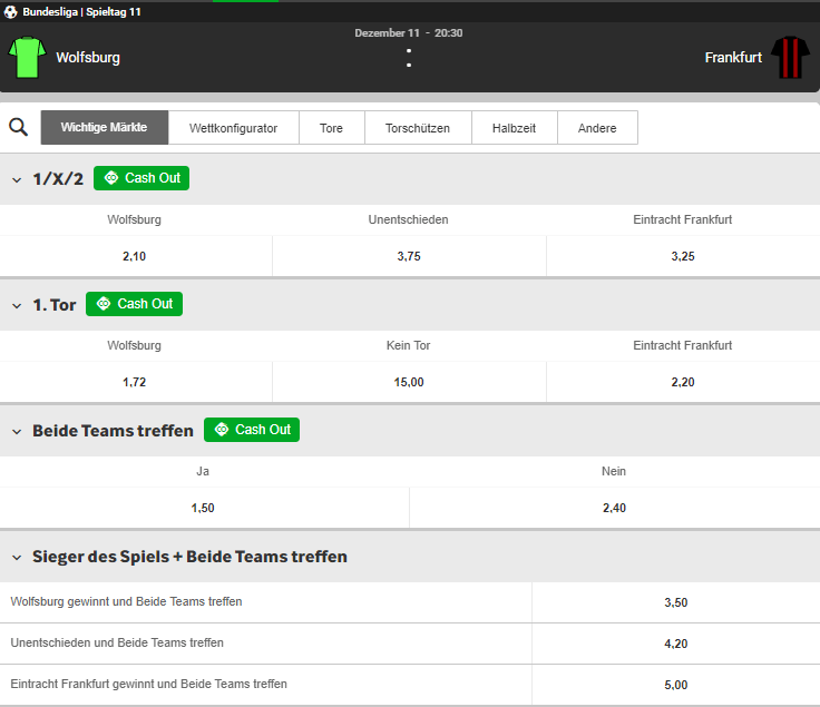 VfL Wolfsburg – Eintracht Frankfurt 11.12.2020