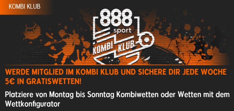888Sport: Jede Woche 5 € Gratiswette sichern mit dem neuen Kombi Klub