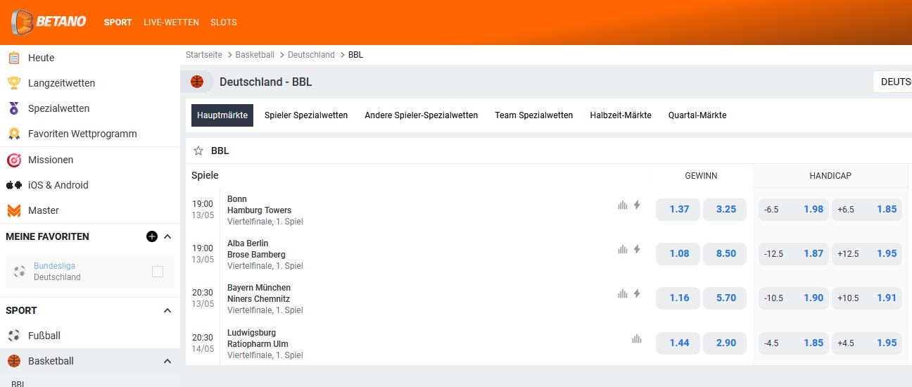Betano: Mit 120 € Neukundenbonus auf die BBL-Playoffs wetten