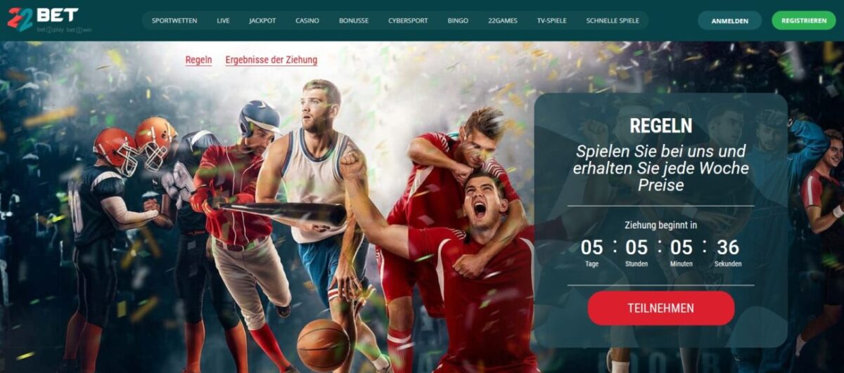 22Bet: Kostenloses Gewinnspiel beim Wettanbieter – jede Woche neu!