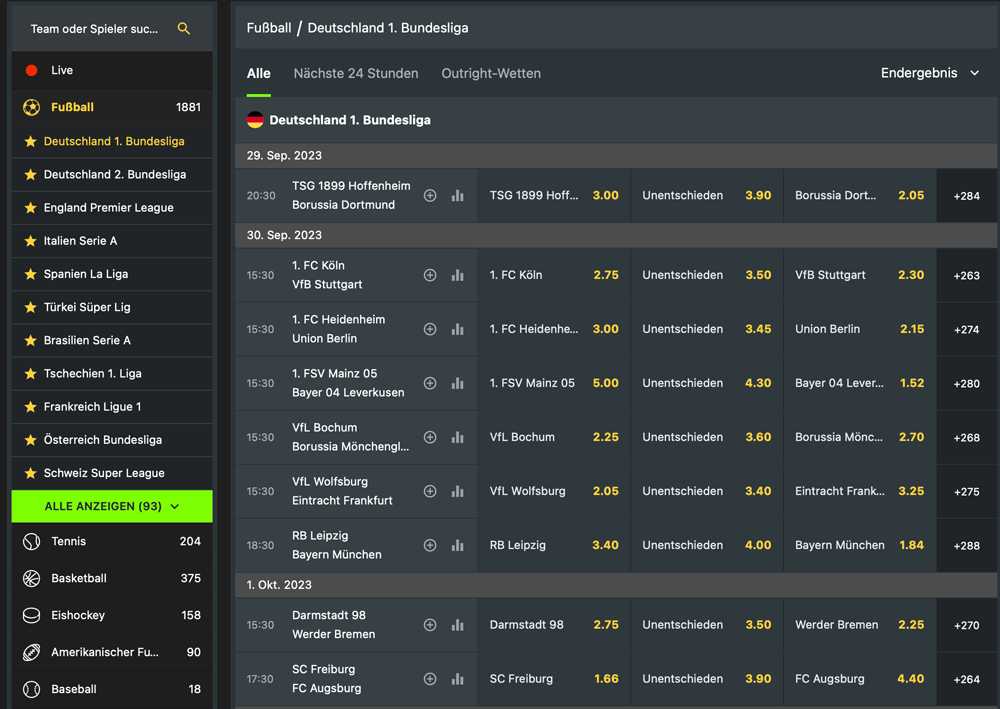 Weltbet Bundesliga Quoten