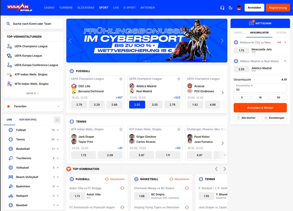 Vulkanspiele Sportwetten