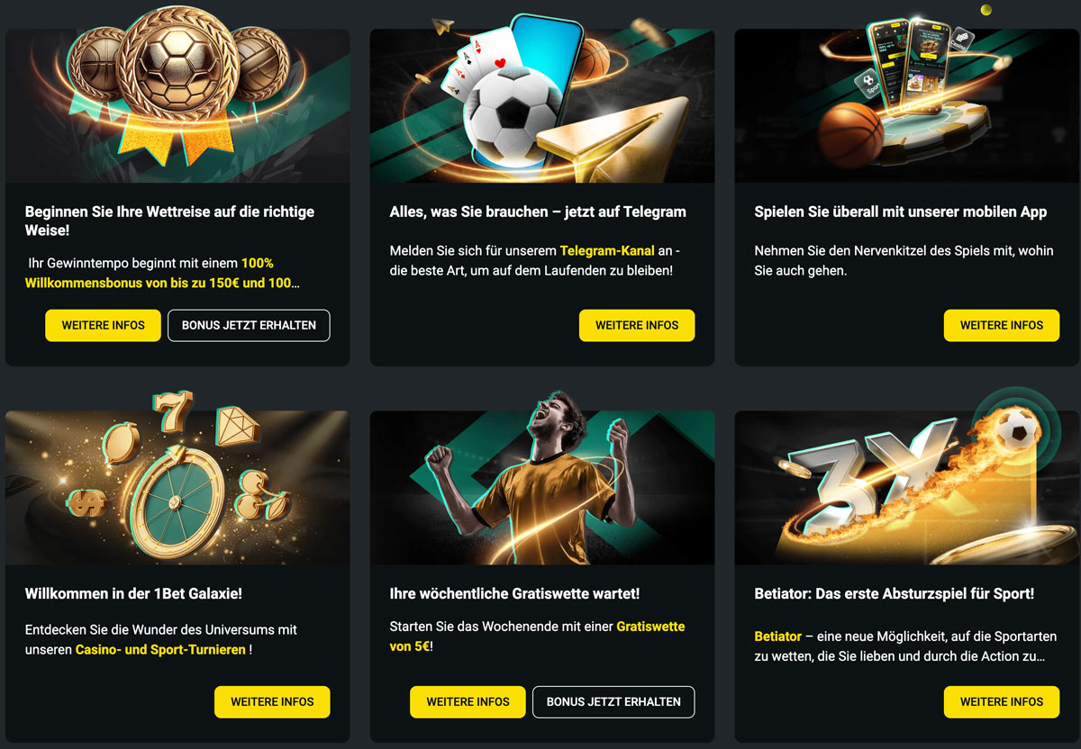 1Bet Willkommensbonus und weitere Aktionen