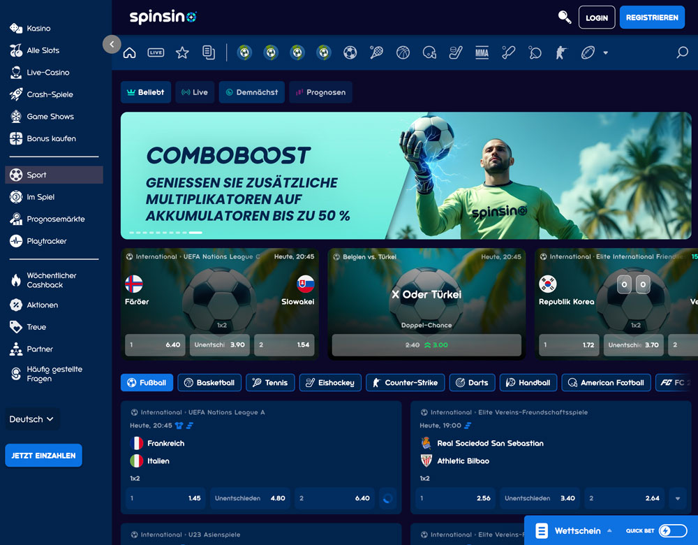 Spinsino Sportangebot